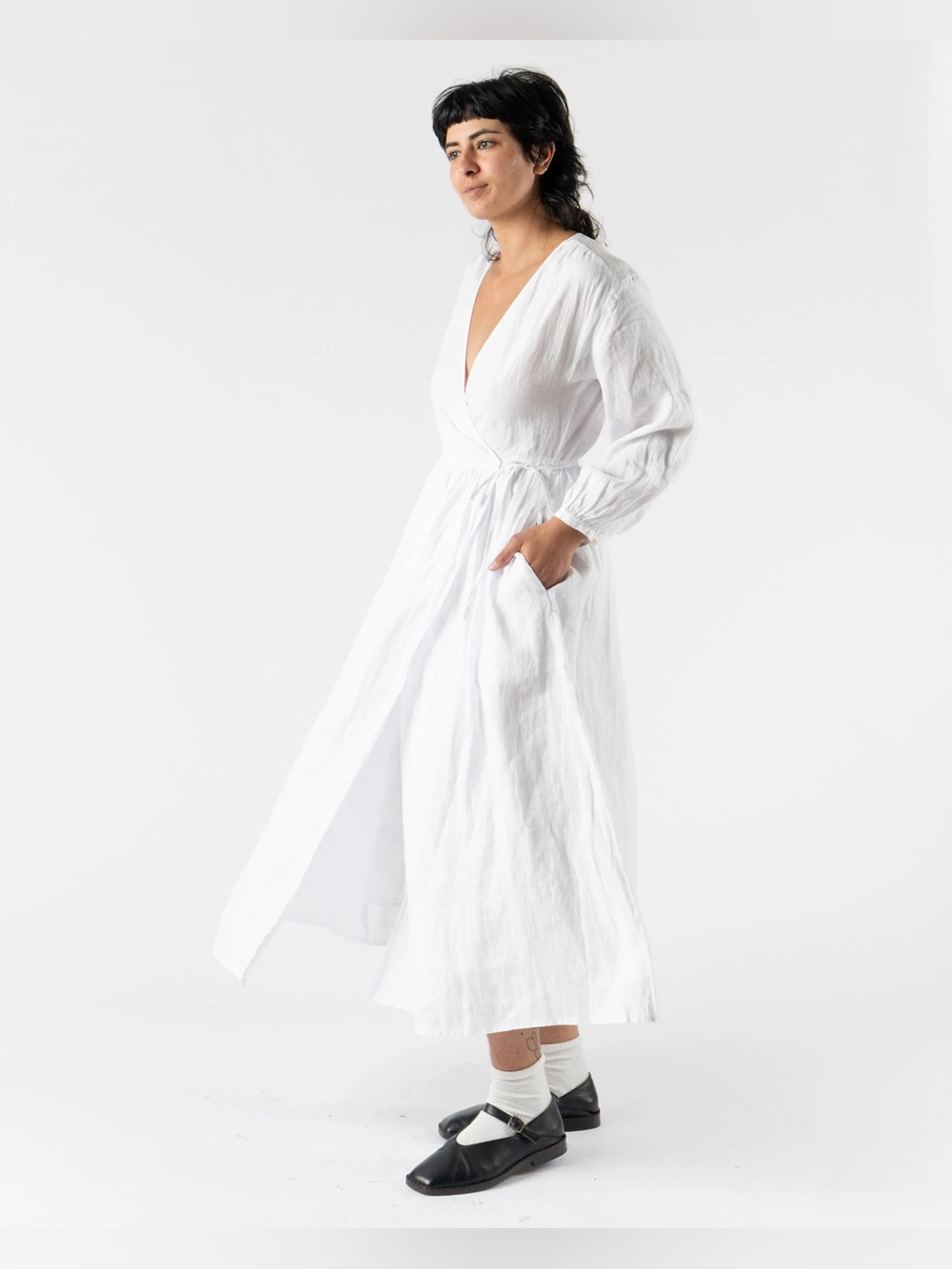 NWT ALEX MILL LAUREN WRAP LONG SLEEVE LINEN DRESS IN WHITE Size L